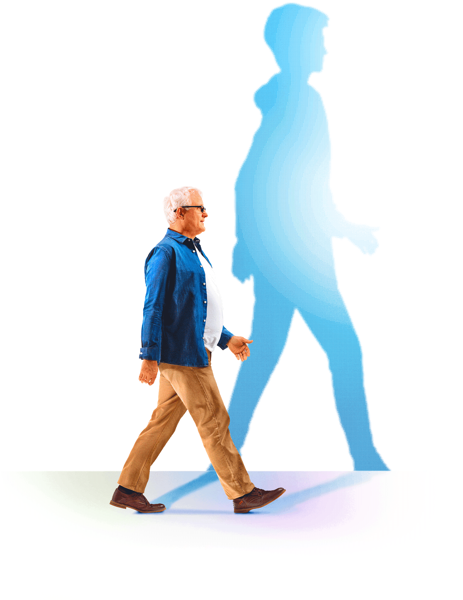 Homme de 60 ans projettant une ombre plus jeune
