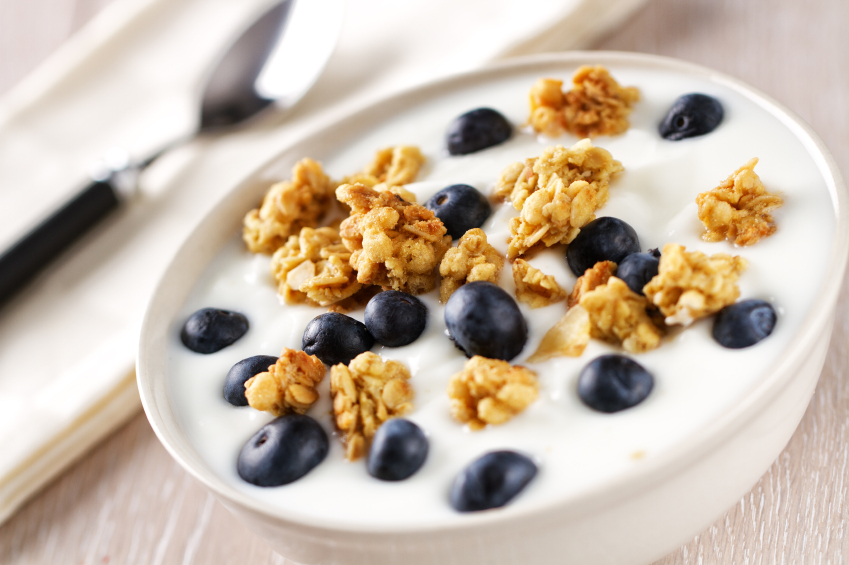 Cereal with Yogurt and Blueberries