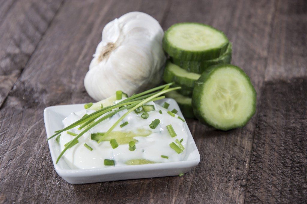 Tzatziki with ingredients in a bowl