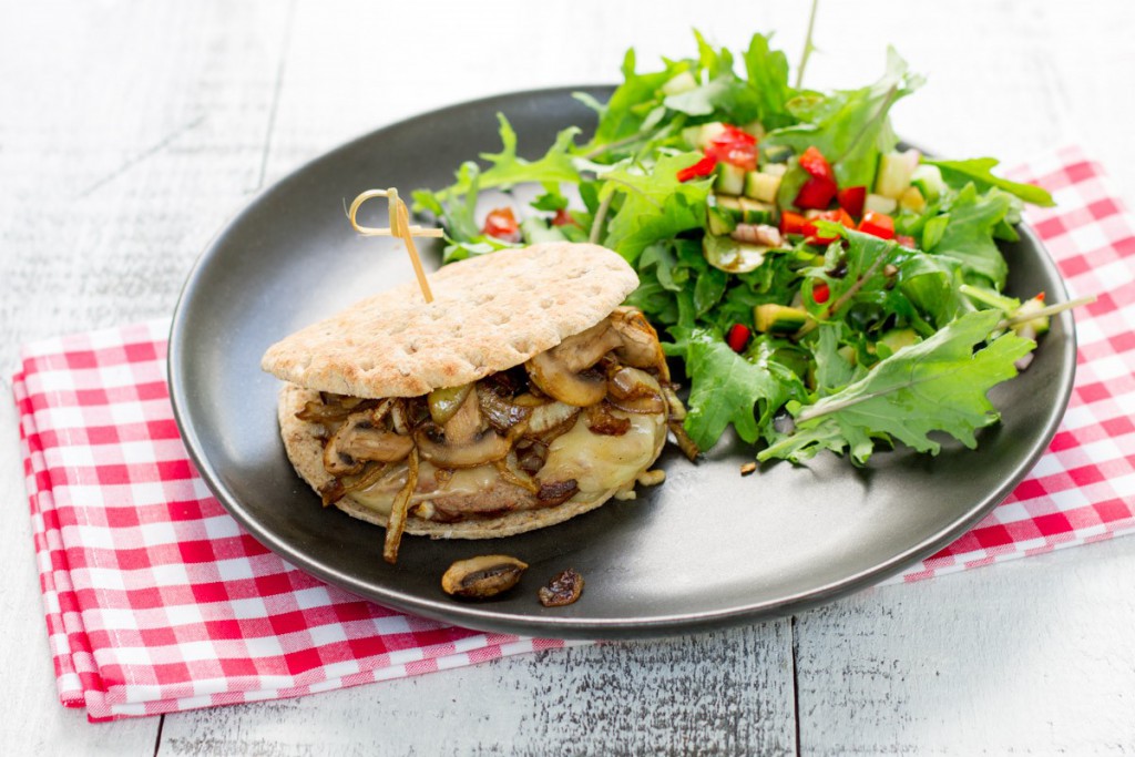Beef, Caramelized Onion, Cheddar, and Mushroom Burger