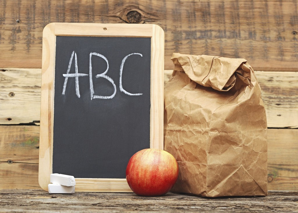 School lunch with black chalkboard ready for your text.