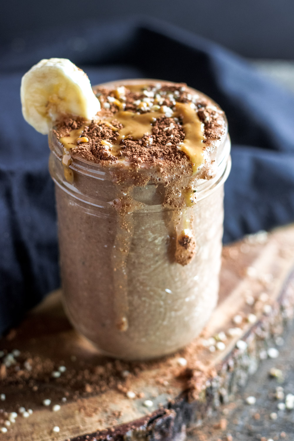 Chocolate, peanut butter and oat milk smoothie
