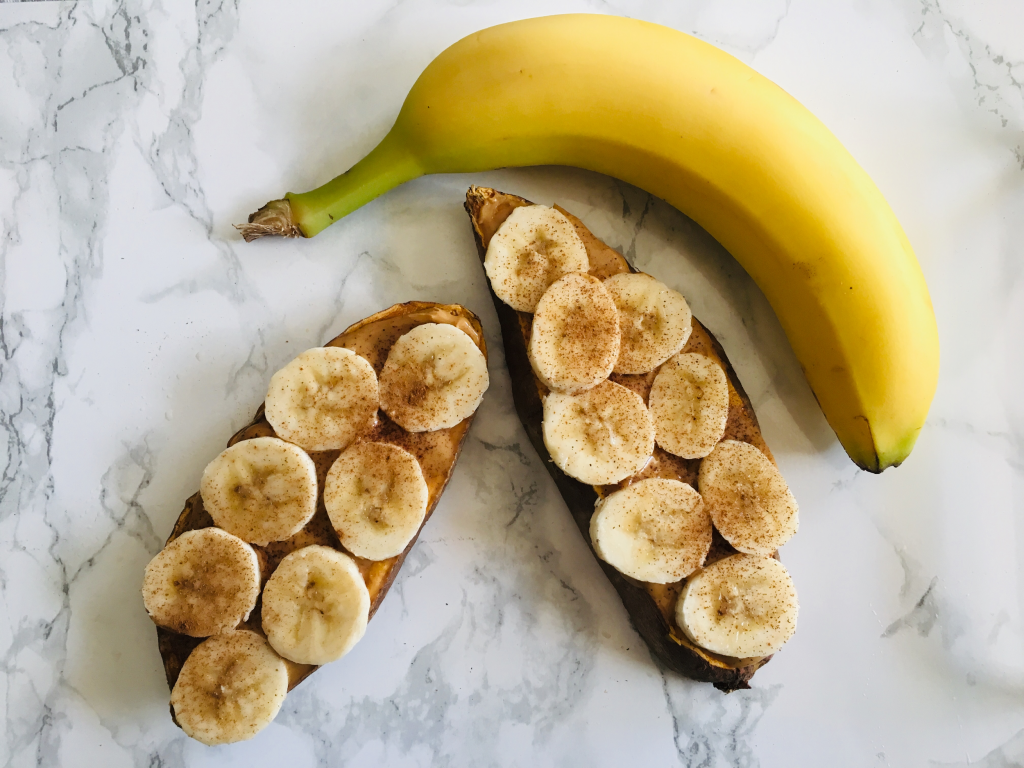 Rotie patate douce - banane, beurre arachide et canelle