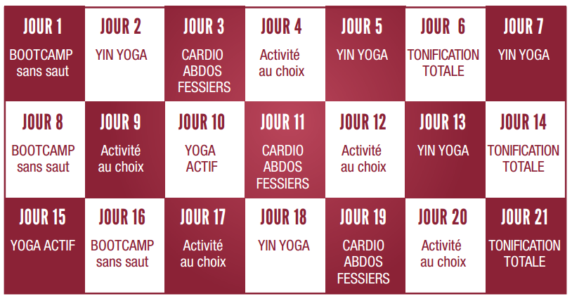 calendrier des séances fit & zen