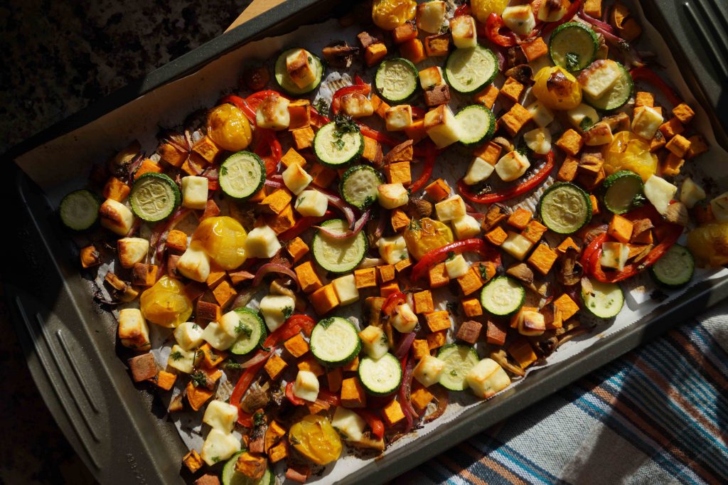 sheet pan halloumi