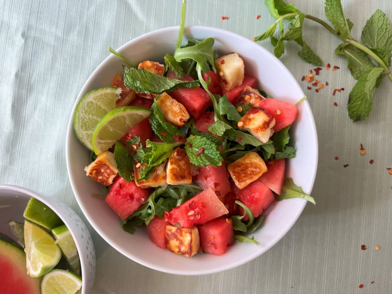 salade de melon d'eau et halloumi